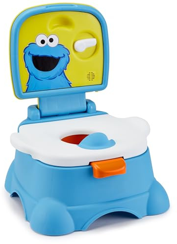 Sesame Street Cookie Monster Terrific 3 in 1 Potty Training Toilet Seat and Step Stool, Easy Clean Design with Flush Handle and Sounds, Portable, Great for Travel, Perfect for Toddler Boys & Girls 1-3
