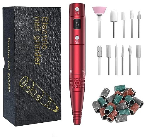 PELCAS Electric Nail Drill, Cordless LCD Nail File Kit 5 Adjustable Speeds 20000RPM Drill Nails Machine for Acrylic, Gel Nail, Manicure Pedicure Grinder Tool