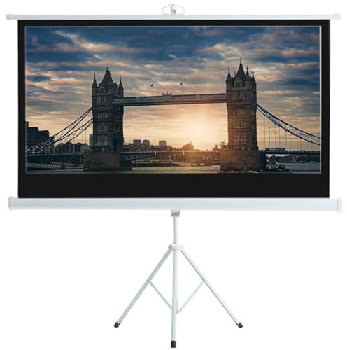 INMOZATA 84 Projector Screen and Stand, 16:9 HD Projector Screens Pull Down with Tripod Stand for Office Home Cinema Party, Indoor Outdoor Portable Projector Movie Screen for Garden