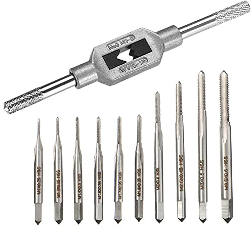 Saipor 10 Pièces Coffret Tarauds et Filières Micro Métrique Mini M1-M3.5 Foret Taraud Filetage Vis Outil de Taraudage à Filetages avec Tourne à Gauche Réglable M1-M8