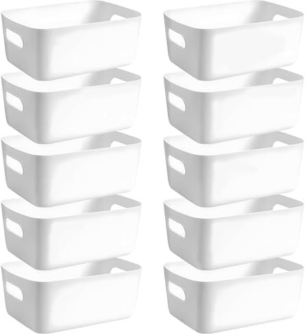 POWZOO 10Pcs Cestas Almacenaje de Plástico(24,5 x 17,5 x 10cm) ,Cajas Organizadoras con Asas,Cajones Almacenaje para Cocina,Escritorio,Oficina,Cosmético,Baño,Juguetes.