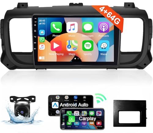 【8 Núcleo 4+64G】 Hodozzy Carplay Radio Coche para Citroen Jumpy 3/Peugeot Expert/Toyota Proace,9 Pulgadas Autorradio Android con Pantalla Táctil con Android Auto/WiFi/GPS/RDS/FM/Bluetooth/USB/DSP