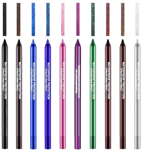 Dokeno 10 Pezzi Set Eyeliner, Set di Eyeliner Opaco Impermeabile a Lunga Durata, Eyeliner Colorati Altamente Pigmentati a Prova di Sbavature Eyeliner Colorati Eyeliner Waterproof Matite Occhi Colorate