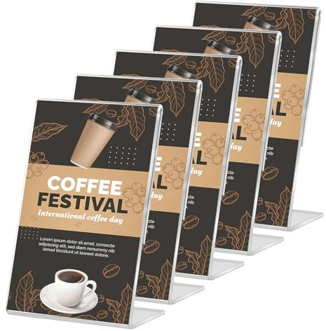 WIYETY 5 Stück A5 Acryl Tischaufsteller L-ständer Transparent Werbeaufsteller, Ständer Prospektständer, Menükartenhalter, für Restaurants, Büro, Werbeaktionen, Theke