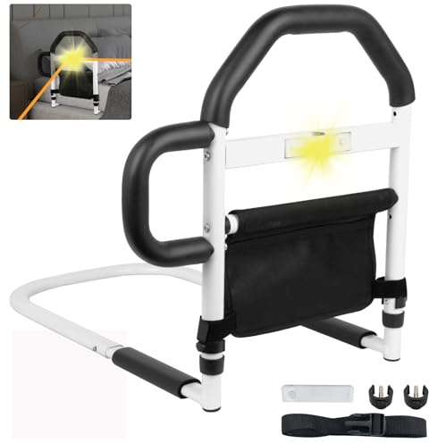 Aolawco Upgrade Bed Assist Rails Adjustable with Smart Lights, Safety Bed Handle with Bag, Fall Prevention Hand Guard Grab Bar Bed Cane, Bed Rails for Elderly, Adults, Senior, Handicap, Disabled