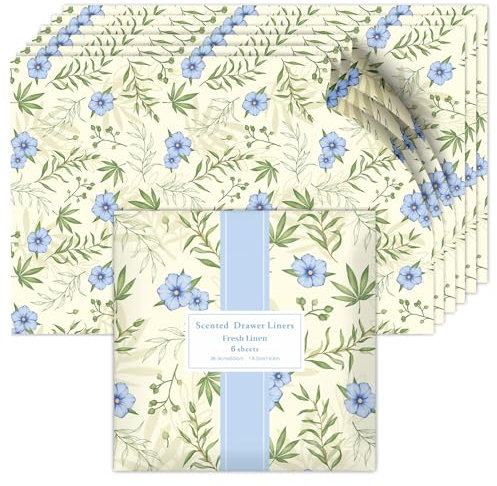 Scent-Hi Duftendes Schrankpapier Schubladeneinlagen Perfekt Frisches Leinen für Schubladen, Regalen, Kleiderschrank, Kommode, 6 Blatt 22.8 * 22.4 * 0.5 cm