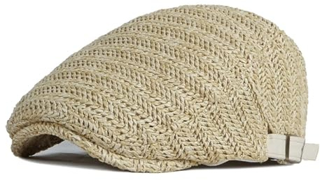 YAMEE Chapeau Béret Homme Été en Paille Tressée,Chapeau de Plage Homme Béret Respirant Protection UV,Casquette Plate Réglable,Casquette Newsboy Homme Vintage pour Randonnée,Ville