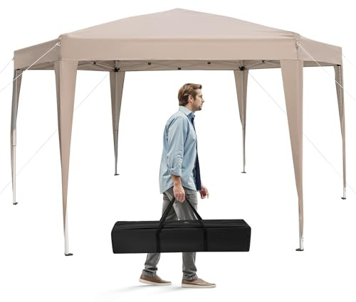 COSTWAY Pop Up paviljong 4 x 3,5 m, höjdjusterbar trädgårdspaviljong med åtdragna ben & bärväska, vikbar paviljong trädgårdstält festtält för utomhus trädgård, kaki