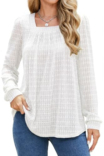 Enmain Bluse Camicie Donna Maniche in Pizzo Bianca Maniche Lunghe Tunica Top Casual Doppio Strato Blusa vestibilità Larga Tuniche Top Camicia M