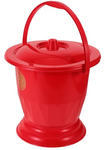 UKCOCO Seau de Toilette Portable en Plastique Rouge 1 Pièce, Toilette de Chevet Traditionnel pour Mariage, Bassin de Lit Festif pour Adultes, Seau de Mariage Chinois pour Soins et