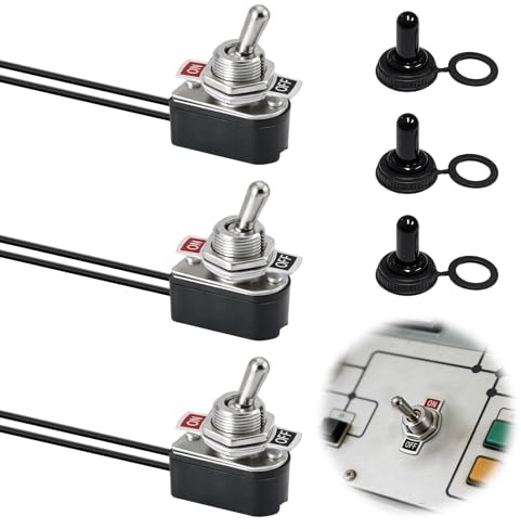 3 Pièces Interrupteur à Bascule 12V Étanche, Interrupteur ON OFF SPST 2 Positions Précâblé 3A 250V / 6A 125V, Bouton On Off 12V avec Capuchon Étanche pour Voiture Camion Bateau Équipement Électrique