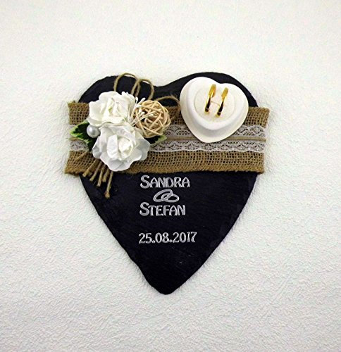 Ringkissen Schiefer Ringhalter Hochzeit Beschriftung Herz Eheringe