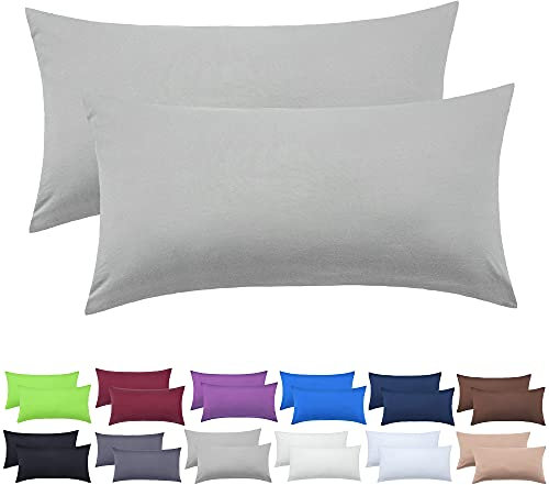 NatureMark 2er Set Jersey Kissenbezüge – Elastisch, weich, atmungsaktiv und hautfreundlich – Waschbare Kissenhülle - 40x60 (ideal für Nackenkissen) – Silber Grau