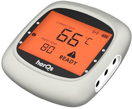 HerQs EasyBBQ Pro - Grillthermometer, Barbecue, digital, Kerntemperatur, Drahtloses Fleischthermometer, Bluetooth, App, kabellos, Thermometer - Für Ofen, Grill, Pfanne, Heißluftfritteuse
