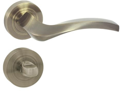 domino Türgriff Drückergarnitur WC - Badezimmer Set Rund-Rosette Türbeschlag für Badezimmertüren Set WC - Rosetten-Garnitur Türklinke aus Aluminium Bronze Türdrückergarnitur ENIGMA-R M3