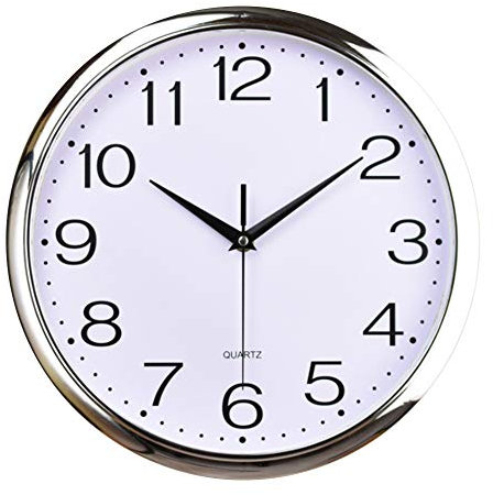 Outpicker Modern Wall Clock, 12 Inch/30 cm Silent Non-Ticking Battery-Powered Large Clock for Kitchen, Home Office, School (Light Grain)