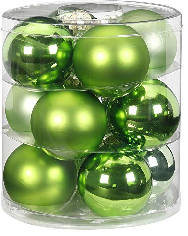 Magic Weihnachtskugeln Glas 8cm 12 STK. Christbaumkugeln (Sparkling Nature - Grün Hellgrün)