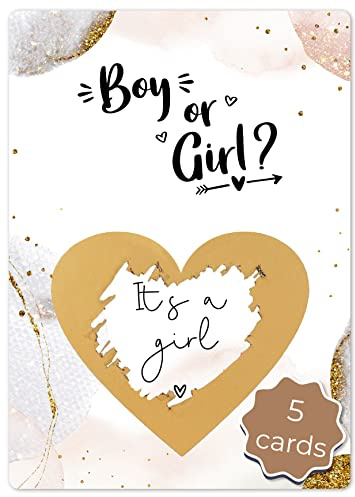 Joli Coon 5 Gender Reveal Scratch Cards, It's a Girl, Golden Glamour | 350gsm designer paper, tactile UV finish, scratch panel, premium stationery for a memorable reveal