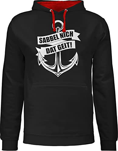 Pullover Herren Frauen Hoodie Kontrast zweifarbig - Sprüche Statement - Sabbel nich dat geit! - weiß - XL - Schwarz/Rot - anker mit aufschrift geit hoodies statements das pulli sprüchen￼ nicht