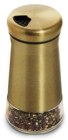 bonris Salière et Poivrière en Cuivre en Acier Inoxydable, Pot à Fond Transparent, Récipient à Bouteille avec dessus en Acier Inoxydable, avec Trou Verseur Réglable (1 Paquet)