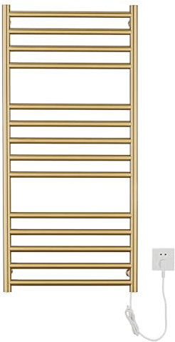 SWHC Radiador Toallero Eléctrico Baño Oro 162 W Radiador Calienta Toallas de Toallero, 110 x 52 x 12 cm Toallero Calentado para Baño, Acero Inoxidable Calentador de Toallas Pared