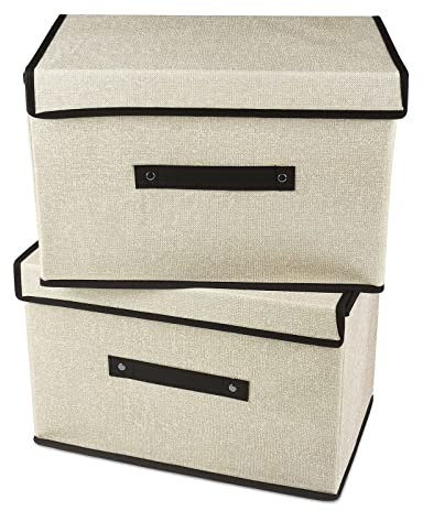 Uootach 2 Pezzi Scatole Portaoggetti, Scatola di immagazzinaggio 36cm*23cm*24cm, contenitore pieghevole con coperchio, cestino portaoggetti, per riporre vestiti, libri, giocattoli, calzini(Bianco)