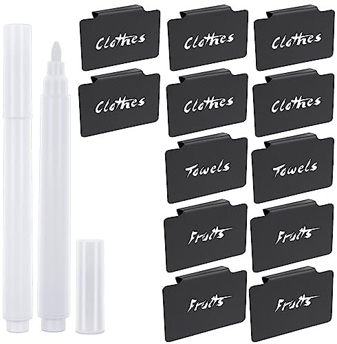12 STK Etikettenhalter Set, Abeillo PVC Korb Etiketten und Whiteboard Stift Set, Tafeletiketten Regal Clip Etikettenhalter für Aufbewahrungsbehälter Organisationsbox Lagerung Körbe (Schwarz)