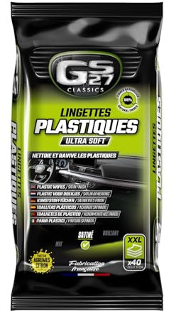 GS27 - Lingettes Plastiques Voiture - Finition Satinée - 100% Viscose Naturelle - Parfum Agrumes - 40 Lingettes Voiture XXL