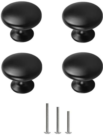 ShipeeKin Lot de 4 boutons de porte ronds en noir mat poignées de armoire