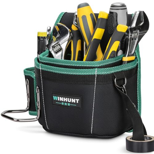 WINHUNT Werkzeugtasche mit Gürtel, 12 Taschen Werkzeuggürtel für Handwerker, Elektriker, Gärtner, 25x9.5x22cm Grün bis Schwarz