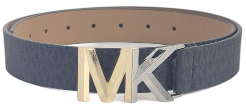 Michael Kors 556295C Damengürtel aus Leder, Schwarz mit Silber/Gold, zweifarbig, Logo-Design, Größe S, Schwarz