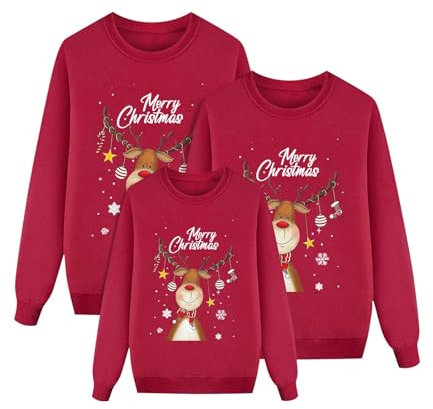 SRZYMJ Weihnachten Pullover Set Partnerlook Pärchen Weihnachtspullover Familie Set Gestrickte Pullover Strickpullover Winterpullover Weihnachtspullis Sweatshirt Damen Herren Rot 2024 Weihnachts