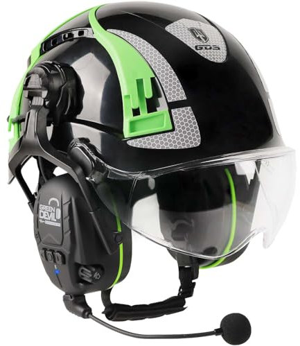 GREEN DEVIL X-Armor Casque de protection avec protection auditive active et visière transparente - Casque de sécurité ABS EN 397 - Conforme à la norme EN352 - SNR 32 dB - Avec Bluetooth (noir)