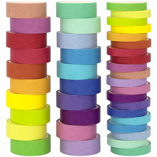 Forwaarss Washi Tape Set 40 Rollen - regenbogenfarbenes Dekoband für Scrapbooking, Bullet Journaling, Planer, DIY-Kunsthandwerksband, Geschenkverpackungen, Urlaubsdekoration