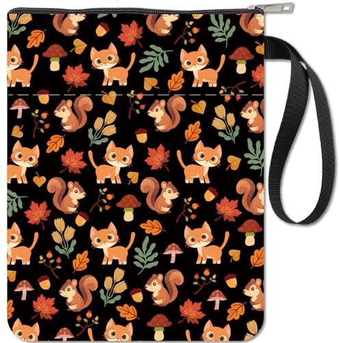 CRASPIRE Buchhülle Mit Katzenmotiv, Eichhörnchen-Buchschutz, Herbst-Buchumschläge Für Taschenbücher, Waschbarer Buchumschlag Aus Stoff Mit Reißverschluss Und Zusätzlicher Ärmeltasche Für Buchliebhaber