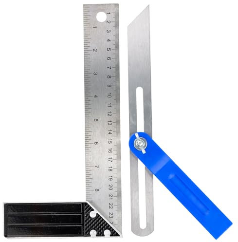 Set de Escuadra Metálica Multifuncional 10/250mm, Falsa Escuadra y Transportador de Ángulos, Herramientas para Carpintería y Medición de Ángulos