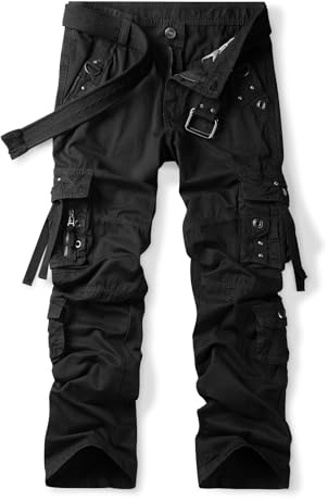 Aeslech - Pantaloni cargo da uomo in cotone, stile casual, larghi, da lavoro, da escursionismo e viaggio, con tasche, vestibilità comoda (senza cintura), Nero , 52