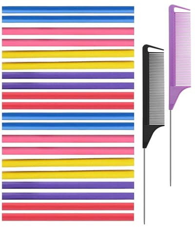 TPZORJX 20 Pezzi Bigodini Flessibili per Capelli Senza Calore Bigodini Flessibili Capelli Ricci Morbidi per Dormire Rulli per Capelli Schiuma Roller Flexi Rods Arricciacapelli Senza Calore,e 2 Pettine