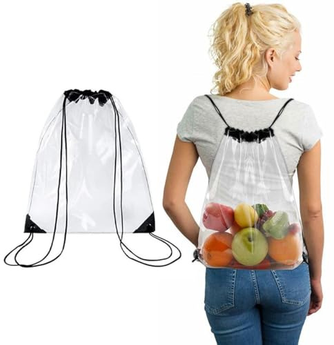 Sacca Sportiva Trasparente, Sacca Plastica Impermeabile, Borsa da Palestra Trasparente, Impermeabile Chiaro Coulisse Zaino Coulisse Palestra Borsa per Donna e Uomo