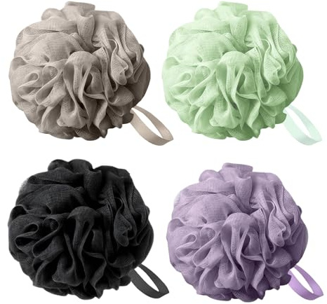 flintronic 4 Pack Loofah Shower Puff, 50g Bath Sponge, Soft Shower Pouf, Bath Loofah Men & Women, for Cleaning Body & Exfoliating Scrubber