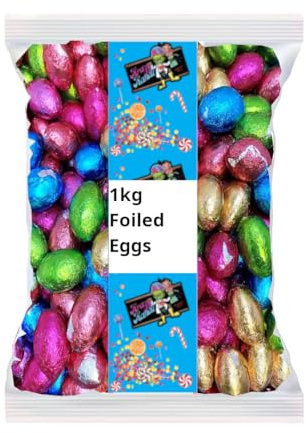 Chocolate Foiled Easter Eggs, 1kg Bulk Bag, Creamy Milk Chocolate, Multicoloured Foil Wrapped