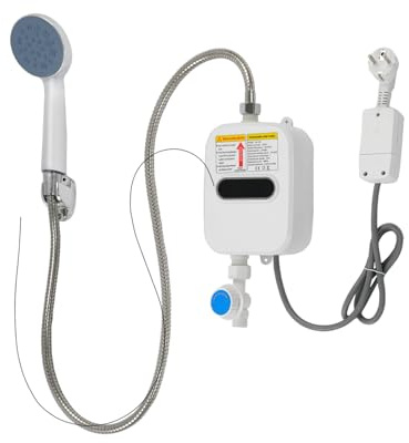 Genomströmningsvärmare 230 V dusch 3 500 W varmvattenberedare med handdusch display 30–60 °C justerbar snabb uppvärmning 1/2-tums slanganslutning IPX4 lågtryck 0,04–0,4 MPa för badrum