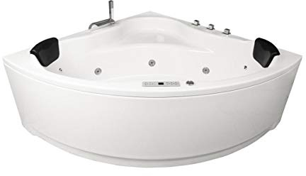 Whirlpool Badewanne Karibik Profi 130x130 cm – 21 Düsen, LED, Heizung, Ozon, Bluetooth, Radio – Mit Messing Armaturen – Eckwanne Made in Germany – Spa für 2 Personen