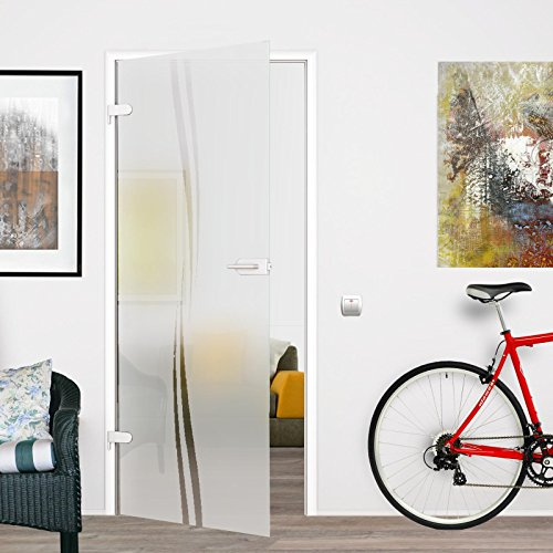 AMOD M2-709/834/959L-UV: Glasdrehtür, ESG Glas 709/834/959x1972x8mm, DIN links/rechts, Siebdruck M2, mit Beschlag inkl. Unverschließbare Beschlag (959x1972mm DIN L)