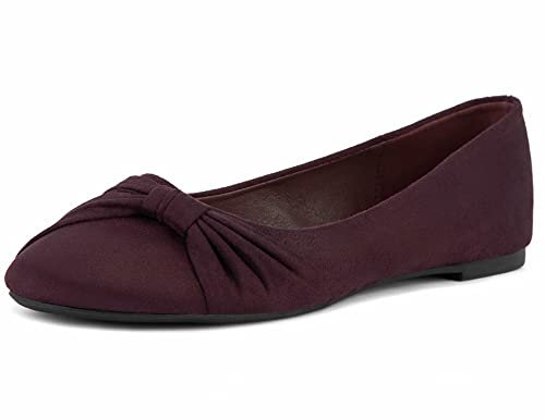 MaxMuxun Womens Ballet Shoes Bow Tie Slip On Ballet Flats Dolly Shoes Ballet Pumps School Shoes Burgundy Size 3 UK