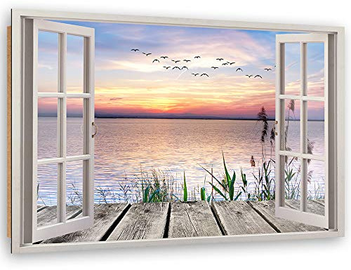 Feeby Image Panneau Déco Fenêtre Vue 3D 90x60 cm 1 pièce Tableaux Tableau Mural Image Moderne Décoration Murale Artistique Photographie Cuisine Salon Chambre à Coucher Nature Bleu
