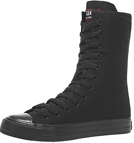 rismart Femme Toile Bottes Mi-Mollet Punk High Tops Lacets Chaussures (Noir,39 EU)