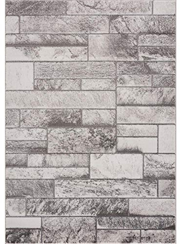 carpet city Teppich Wohnzimmer - Stein-Optik 140x200 cm Grau Meliert - Moderne Teppiche Kurzflor