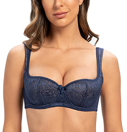 MELENECA Donna Balconette Reggiseno Pizzo Cinghie Imbottite con Ferretto Blu 2B