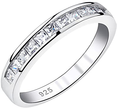 SHELOVES 925 Sterling Silver Princess Cut Cz Eternity Rings Band for Women
